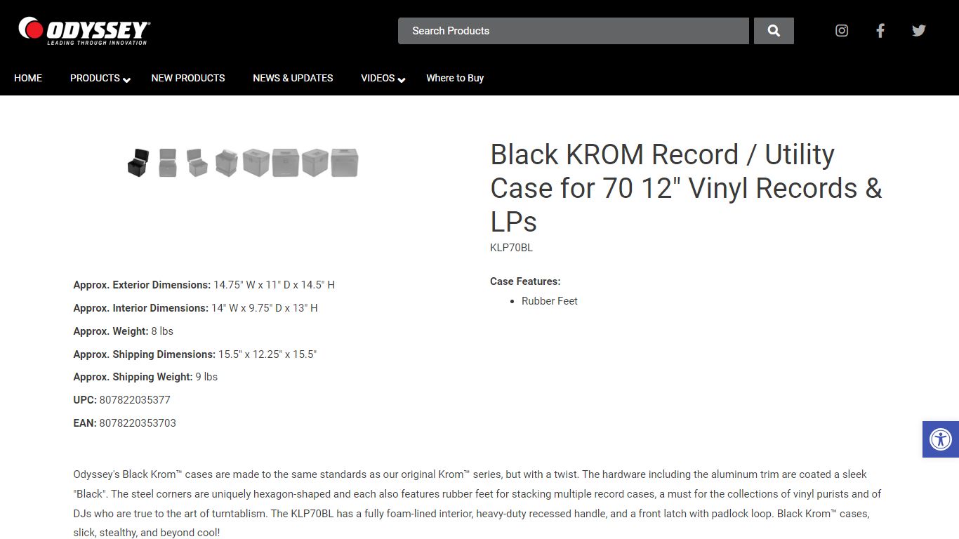 Black KROM Record / Utility Case for 70 12" Vinyl ... - Odyssey Cases